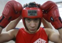 Buenos Aires,Caseros, 25 de octubre de 2008. Campeonato Nacional de Boxeo Amateur. El Boxeador Santiago Quintans del Almagro Boxing Club participa de este torneo, coronandose campeon en la categoria mediano (75kg). Imagen de la previa de su combate.